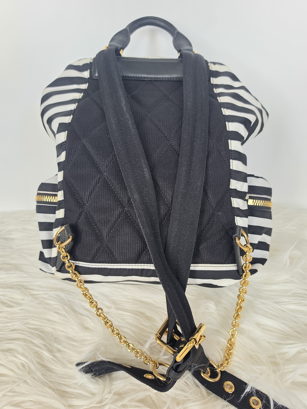 Burberry Black & White Striped Backpack with Embroidered Patches - Picture 6 of 16